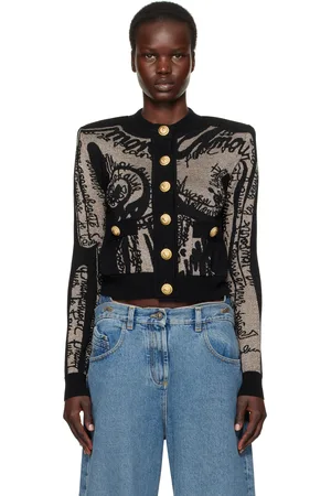 Balmain Cardigan noir en tricot à motif Body en jacquard