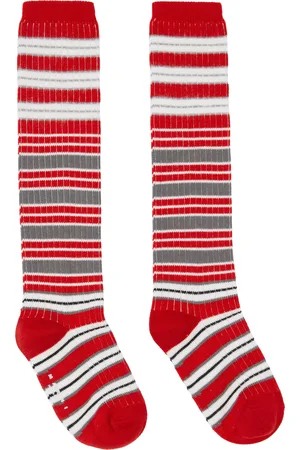 Marni Chaussettes rouge et blanc en coton à rayures