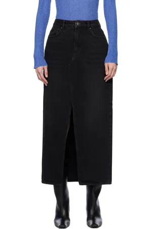 Holzweiler Jupe longue ajustée noire en denim