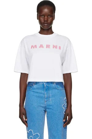 Marni T-shirt blanc à logo à carreaux