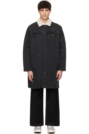 UNDERCOVER Manteau noir en denim à doublure en sherpa