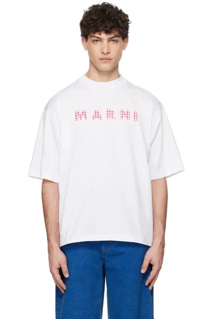 Marni T-shirt blanc à logo à carreaux et à col ras du cou