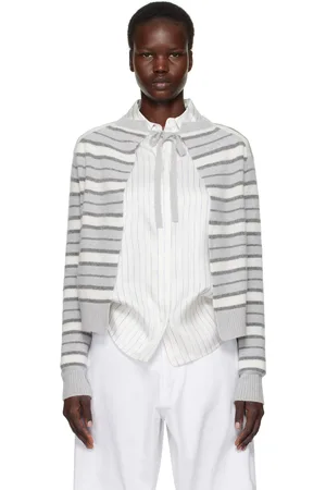 Marni Pull gris et blanc à rayures et à dos ouvert