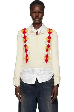 Marni Cardigan blanc cassé en laine à motif argyle