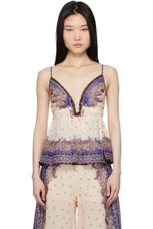 ZIMMERMANN Camisole Maxine beige et mauve à col plongeant