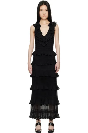ZIMMERMANN Robe midi noire à col en V et à volants