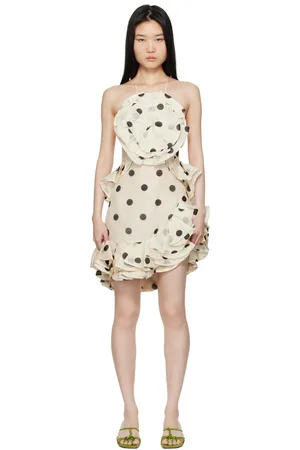 ZIMMERMANN Robe courte Crush blanc cassé et noir à corsage bain de soleil et à volants