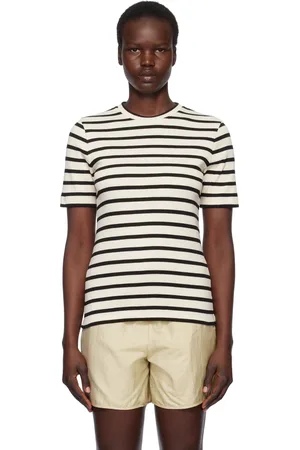 Jil Sander T-shirt blanc cassé et noir à col ras du cou