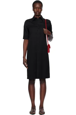 Jil Sander Robe midi noire en gabardine légère de laine