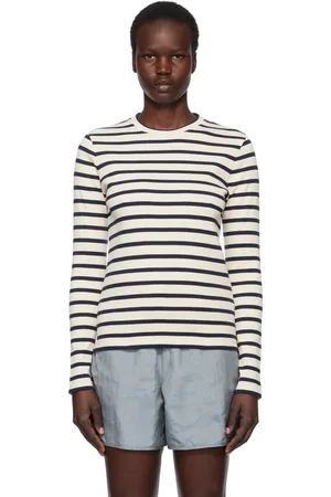 Jil Sander T-shirt blanc cassé et bleu marine à écusson à logo