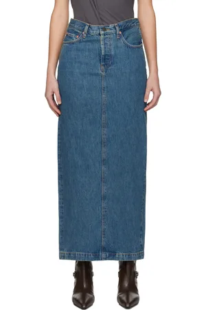 WARDROBE.NYC Jupe midi droite bleue en denim