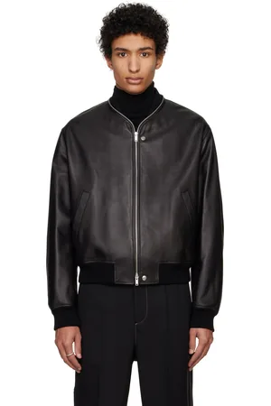 Jil Sander Blouson aviateur noir en cuir à glissière