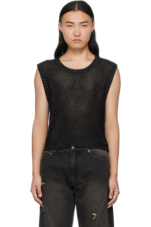 lesugiatelier Gilet scintillant noir en tricot à mailles ouvertes