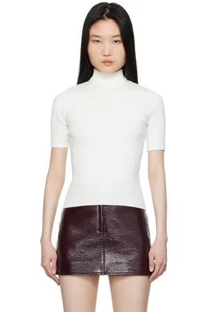 Courrèges Pull blanc en tricot côtelé à manches courtes - Reedition