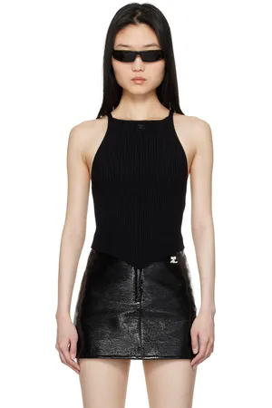 Courrèges Débardeur noir en tricot côtelé à bout pointu