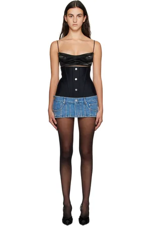 MUGLER Minijupe noir et bleu en denim à panneaux