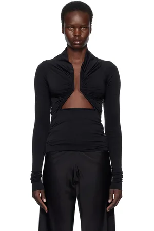 Rick Owens T-shirt à manches longues noir en jersey à découpe à armature Prong - Hollywood