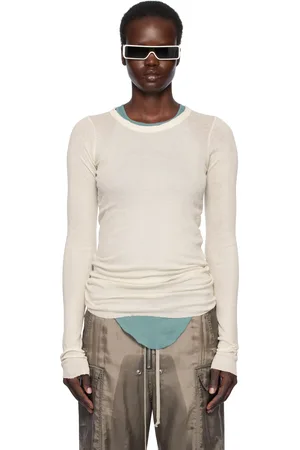 Rick Owens T-shirt à manches longues blanc cassé en jersey côtelé - Hollywood