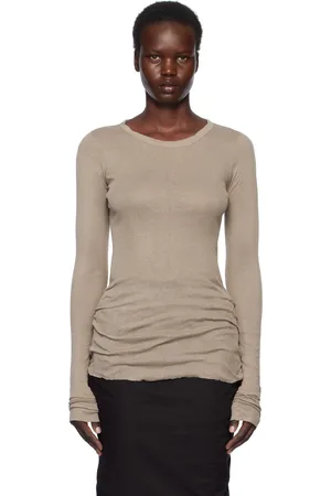 Rick Owens T-shirt à manches longues taupe en jersey côtelé - Hollywood