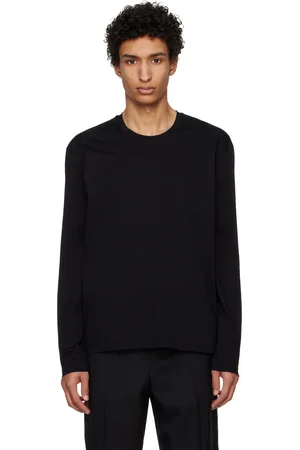 Jil Sander T-shirt à manches longues noir à étiquette à logo