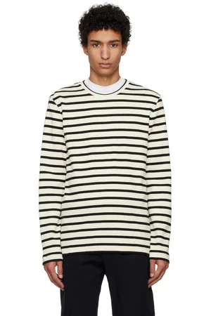 Jil Sander T-shirt à manches longues bleu marine et blanc cassé à rayures
