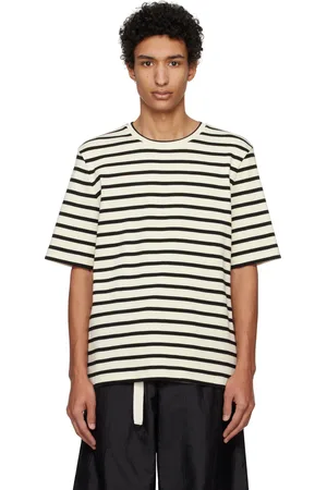 Jil Sander T-shirt bleu marine et blanc cassé à rayures