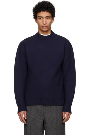 Jil Sander Pull bleu marine à col ras du cou