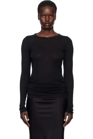 Rick Owens T-shirt à manches longues noir en jersey côtelé - Hollywood