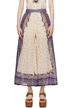 ZIMMERMANN Pantalon ample écourté Maxine beige et mauve