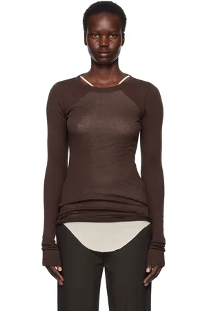 Rick Owens T-shirt à manches longues brun en jersey côtelé - Hollywood