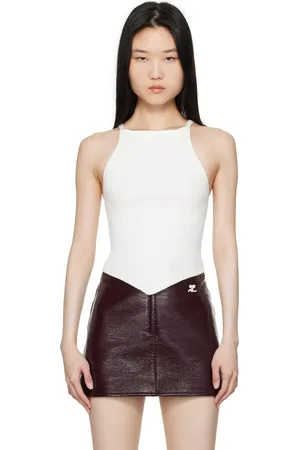 Courrèges Débardeur blanc en tricot côtelé à ourlet pointu