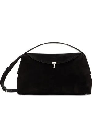 Totême Sac à main brun en suède à verrou tournant