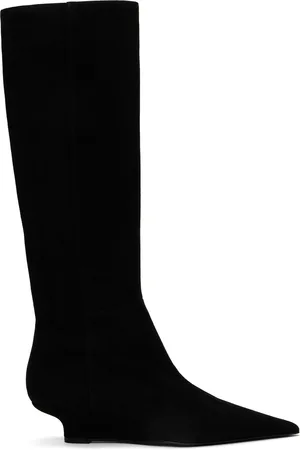 Totême Bottes hauteur genou noires en suède à bout pointu