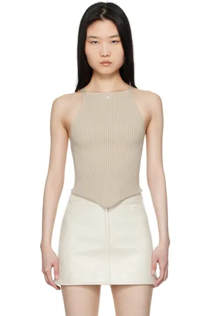 Courrèges Débardeur brun clair en tricot côtelé à ourlet pointu