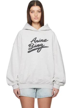 ANINE BING Pull à capuche Harvey gris à logo manuscrit