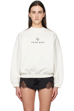 ANINE BING Pull molletonné Jaci blanc cassé à monogramme
