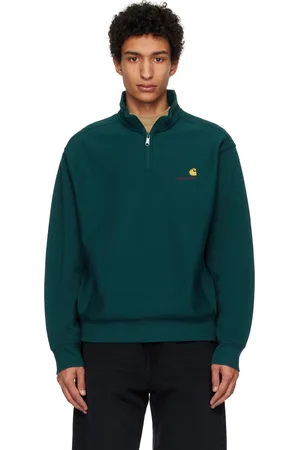 Carhartt Pull molletonné vert à demi-glissière et à logo American Script