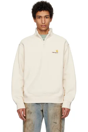 Carhartt Pull molletonné blanc cassé à demi-glissière et à logo American Script