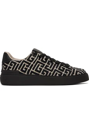 Balmain Baskets B-Court noir et blanc cassé à monogrammes en jacquard