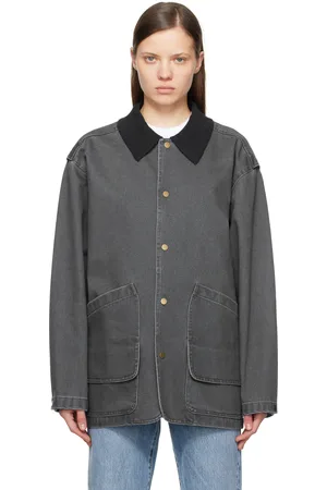 LE 17 SEPTEMBRE Blouson militaire gris à col en tricot côtelé