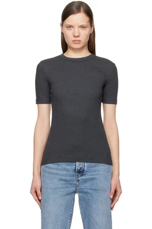 Totême T-shirt gris en jersey côtelé
