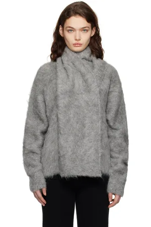 Totême Pull drapé gris en tricot à écharpe intégrée
