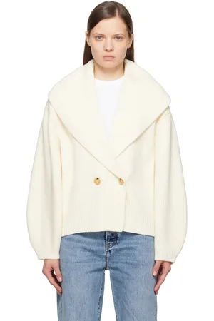 Totême Cardigan blanc cassé à revers de style châle