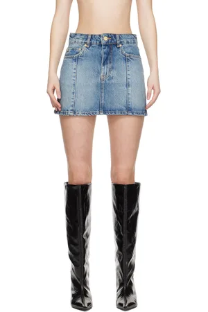 Ganni Minijupe bleue en denim à logo à ornements facettés