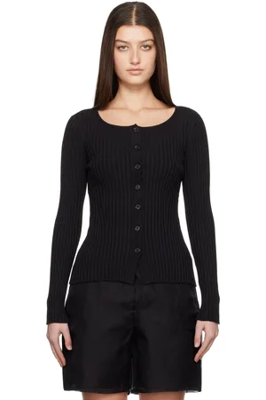 Silk Laundry Cardigan Kia noir en tricot côtelé
