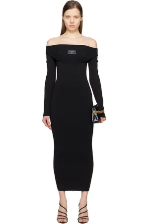 Balmain Robe longue noire en tricot uni