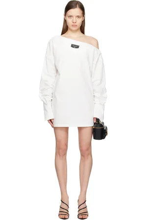 Balmain Robe chemise courte asymétrique blanche à encolure ouverte