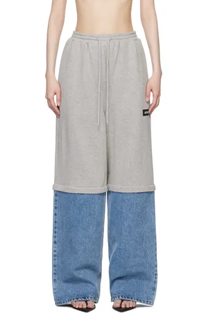 pushBUTTON Pantalon de détente étagé gris et bleu en denim transformable en short