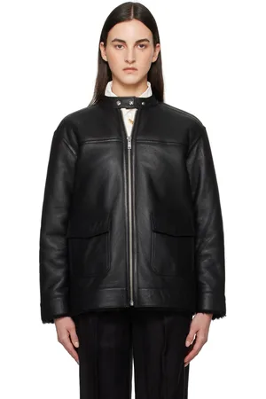 ANINE BING Blouson Henry noir à doublure en peau retournée