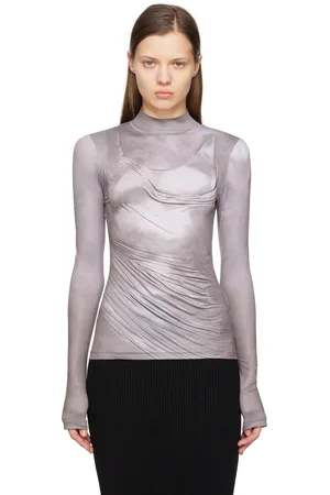 Balmain T-shirt drapé gris à imprimé trompe l
